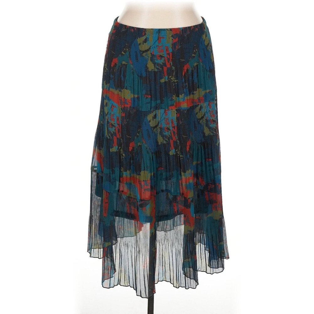 Multiples Vtg Multicolor Abstract Midi Skirt Sz XL High Low Cottage‎ Boho Retro